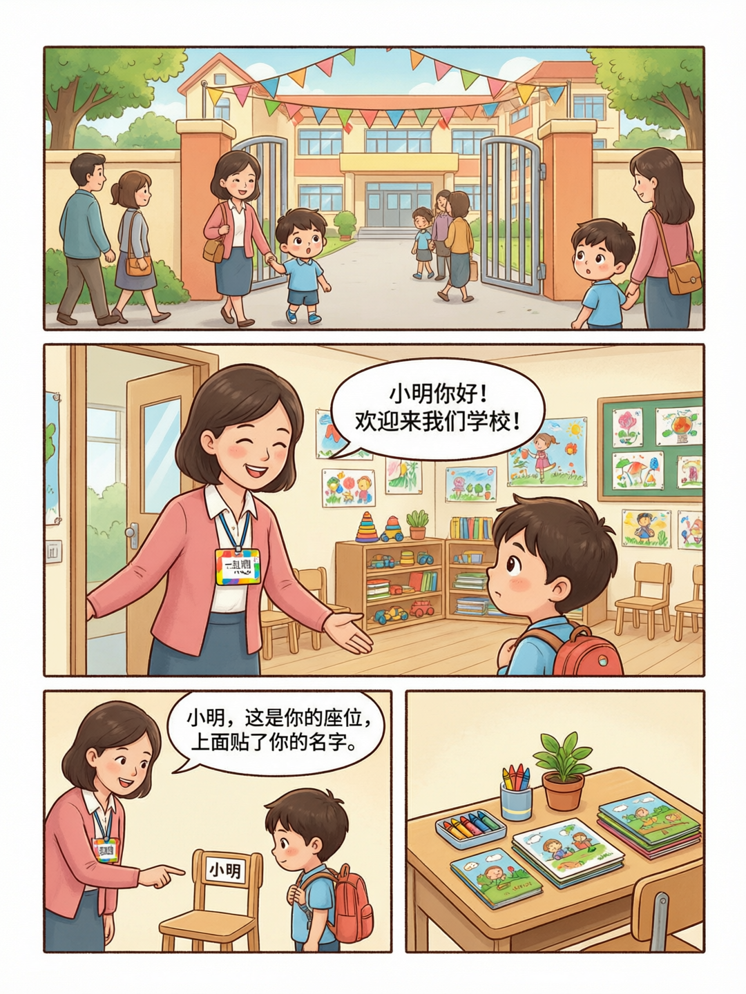 第二页：来到学校